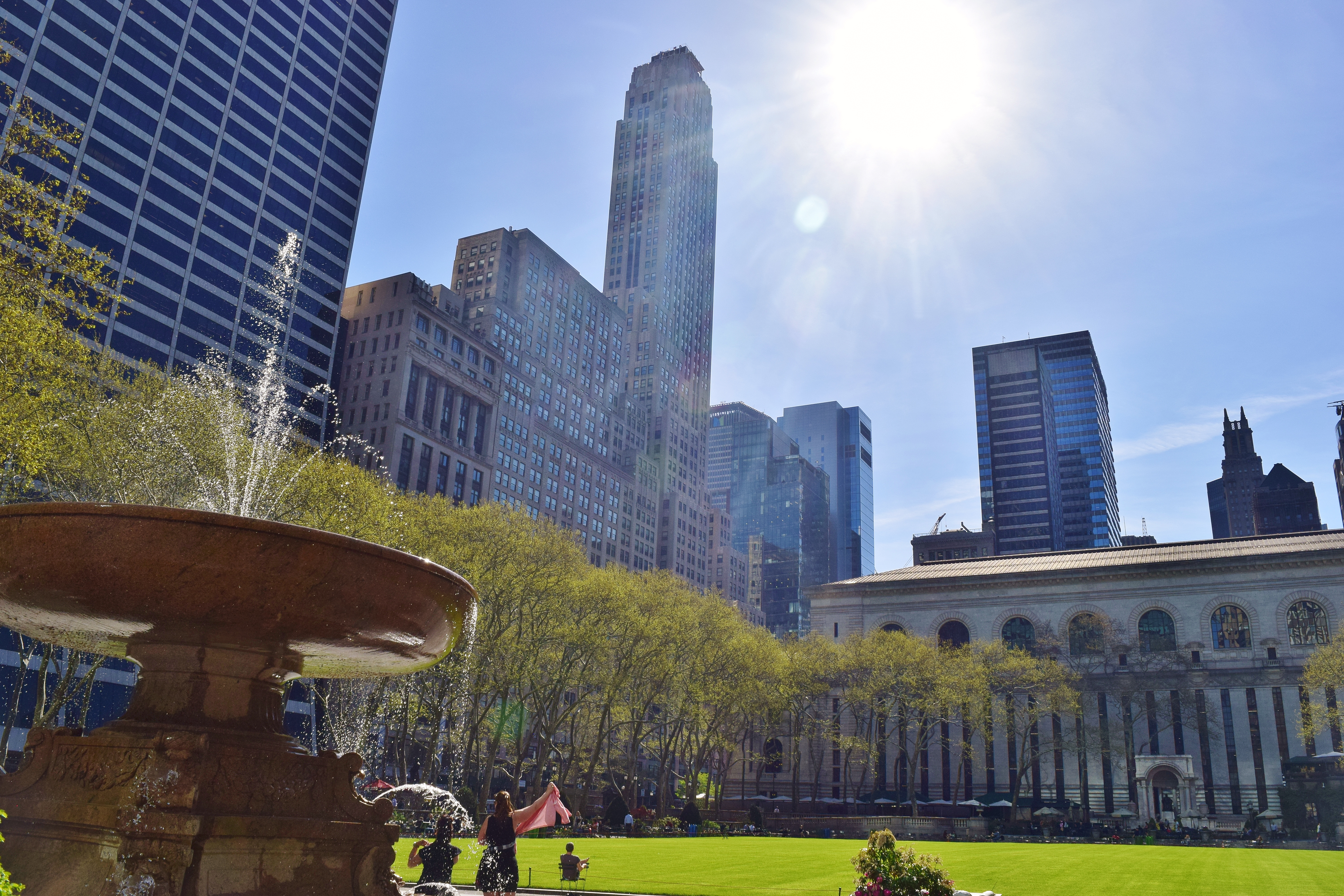 A shot of Bryant Park on a sunny day.
