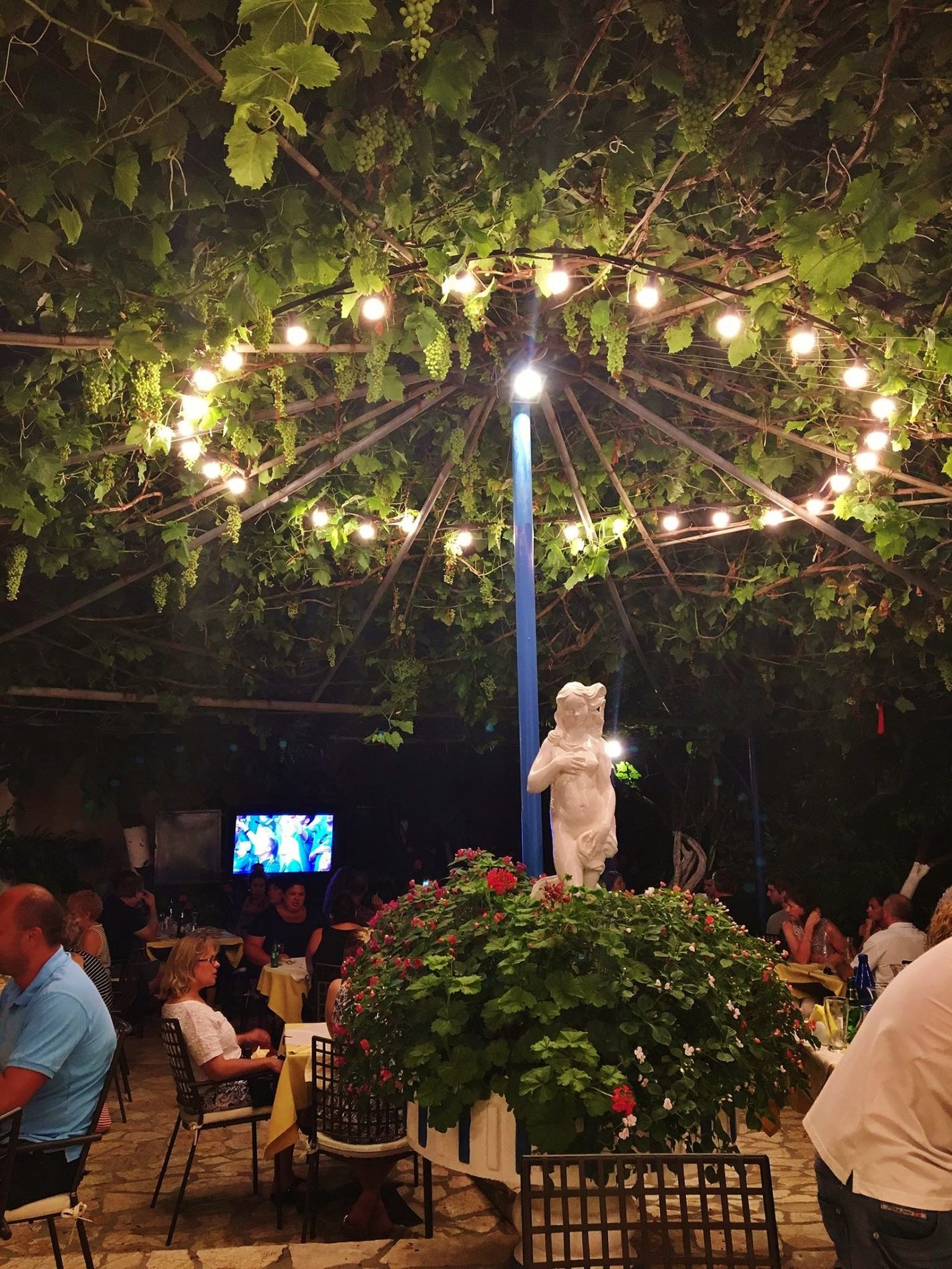 View of the patio at Sebatian's Taverna in Corfu, Greece.