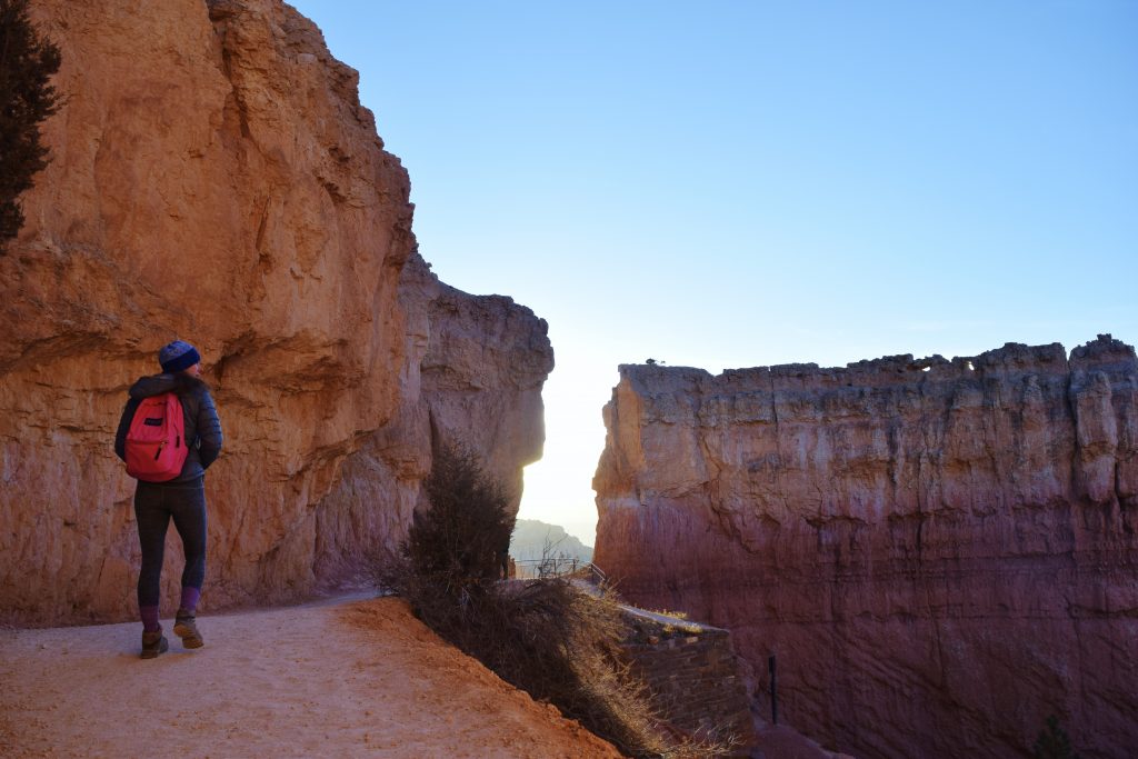 Erin walking on the Navajo Loop Trail in Bryce Canyon